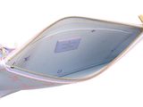 a purse that is open on a white surface