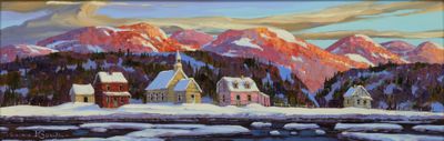 tableau représentant un tableau d'une petite ville de montagne