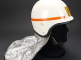 a close up of a helmet on a mannequin head