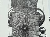 a black and white drawing of a bear on a piece of paper