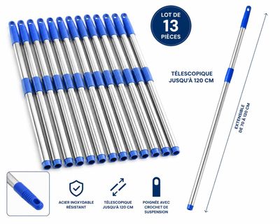 lot de 12 pailles rétractables en acier inoxydable avec des poignées bleues
