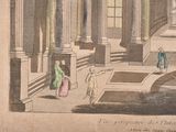 a drawing of a building with a fountain in the middle