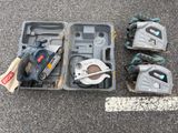 a box of tools sitting on the ground next to a pair of gloves