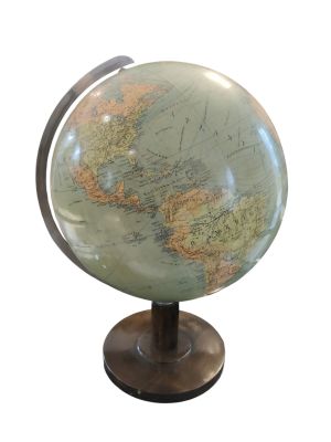 a small globe that is on a stand on a white background