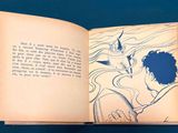 an open book with a drawing of a man and a woman