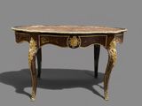 an image of a table with a marble top on a gray background
