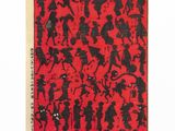 a red and black drawing of people in silhouettes on a red background