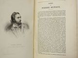 an open book with a drawing of a man in a suit