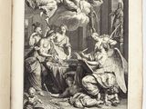 an old book with a drawing of angels and angels on it