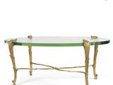 a gold and green glass coffee table