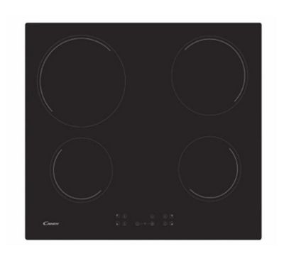 a black stove top with three burners and three burners