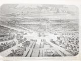 an old picture of a view of a city from a bird ' s - eye view