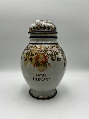 Léon WARIN à MALICORNE - Pot à pharmacie « POM ROSAT » en faïence...