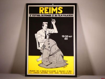 une affiche représentant un homme assis sur une chaise, une cigarette à la main