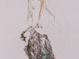 an image of a drawing of a woman holding a dog