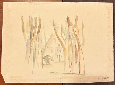 une image représentant un dessin d'une maison dans les bois
