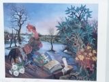 a picture of a painting of a rooster reading a book