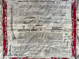 an old newspaper with a red border and a picture of a man on a horse