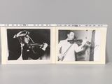 two black and white photos of a man playing a violin and a man playing a violin