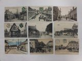 several old postcards of a street scene with horses and carriages