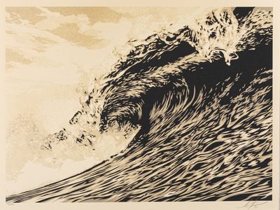 a black and white drawing of a wave in the ocean