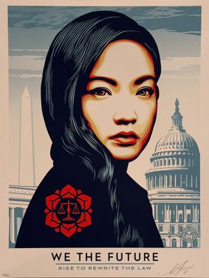 a poster of a woman with a rose in front of the capitol building