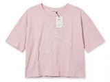 a pink t - shirt with a floral design on the front