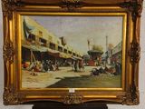 tableau représentant une scène de rue avec des personnages et des bâtiments en arrière-plan