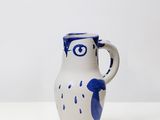 tasse bleu et blanc en forme de chouette, avec anse