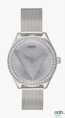 guess women ' s silver mesh bracelet watch with crystals