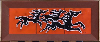 CE.CE Chevaux galopants, carreaux de faïence émaillée.