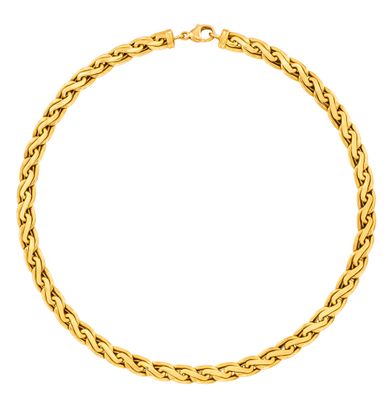 un collier à chaîne en or jaune sur fond blanc