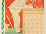une image d'une affiche vintage représentant un homme travaillant à son bureau