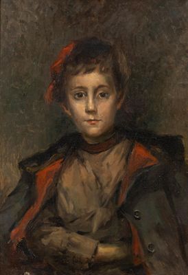 an image of a painting of a young boy in a red hat
