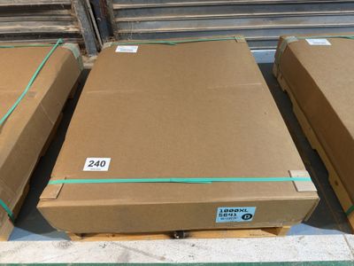 three cardboard boxes are stacked on top of each other on a pallet