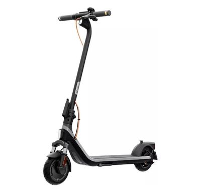 an electric scooter with wheels and a handlebar on a white background