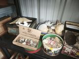 a table with a lot of shells and other items on it