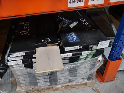 a stack of boxes on a pallet in a store