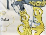 a picture of a gold and silver horse and rider