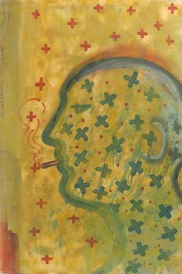an image of a painting of a person ' s head with a puzzle piece in it