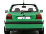 a green toy car with a golf sign on the back of it