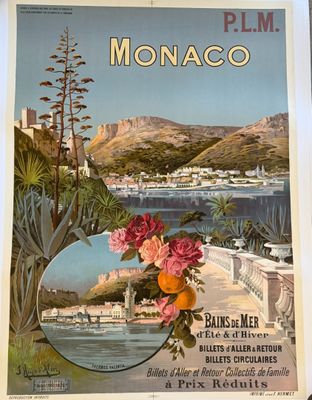 une image représentant une affiche avec une vue sur une baie et des montagnes