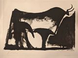 une image représentant un dessin en noir et blanc d'une vache et d'un veau