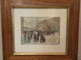 tableau représentant une scène de rue avec une foule de passants marchant dans la rue