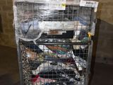 a metal cart with a bunch of items in it