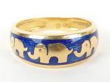 an image of a gold and blue ring with elephants on it