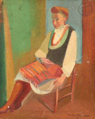 peinture d'une femme assise sur une chaise et lisant un livre