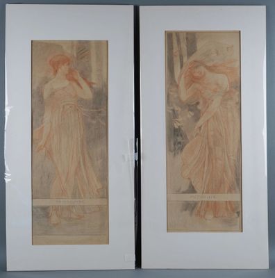 pair of two framed art prints of a woman and a man