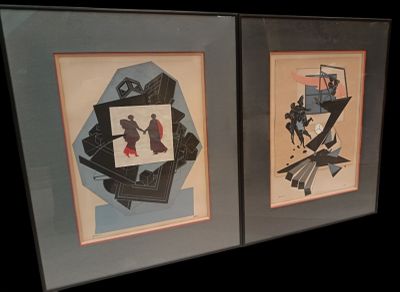 Alain LE YAOUANC (1940) "Abstraction", 2 techniques mixtes s…