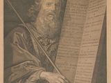 portrait of a man with a long beard holding a sheet of paper and a pen